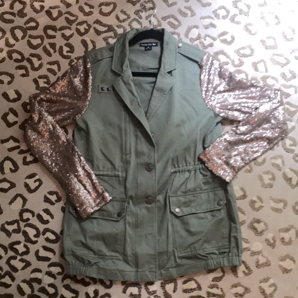 Green utility Jacket w/ Gold sequin sleeves